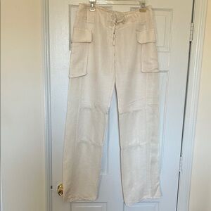 Jarbo Beige Cargo Linen-Blend Utility Pants